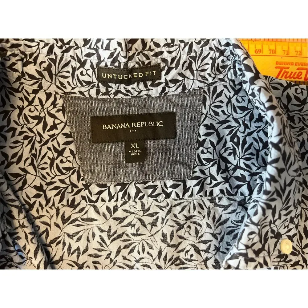 Lot 2 Banana Republic Button Down XL Stripe Floral Untucked Organic Cotton Linen